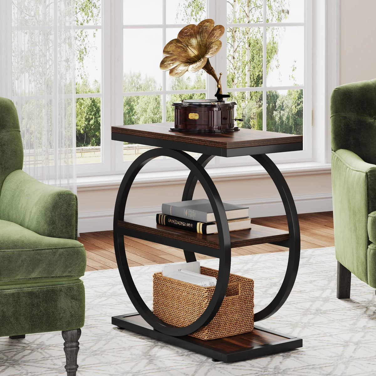 Tribesigns Industrial End Table With Storage Shelves Narrow Side Table