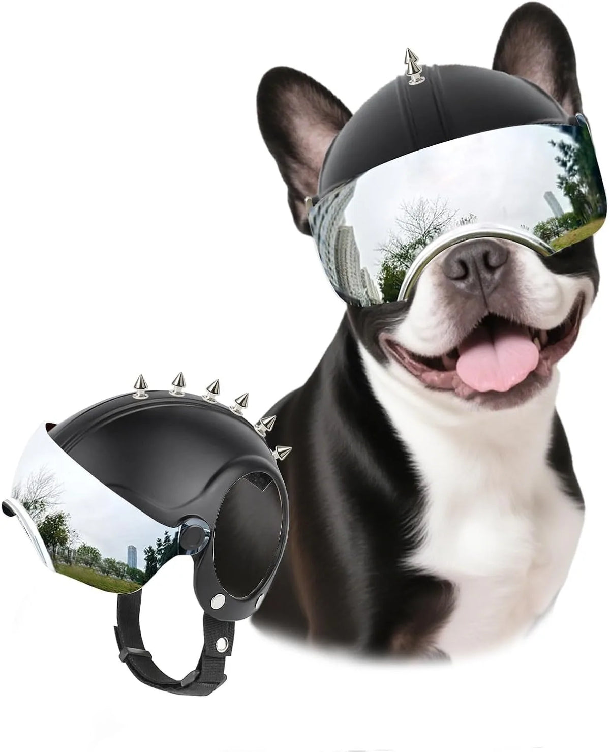 Safety Helmets Dogs Helmet Anti-UV Silver Goggles Ear Holes Adjustable Strap Comfortable Protective Small Animals Driving/Riding