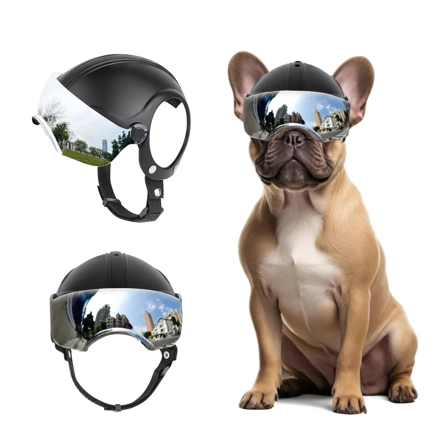 Safety Helmets Dogs Helmet Anti-UV Silver Goggles Ear Holes Adjustable Strap Comfortable Protective Small Animals Driving/Riding