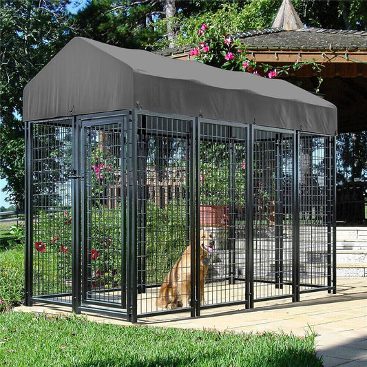 BORWART Heavy Duty Metal Dog Kennel With Roof Covered Run