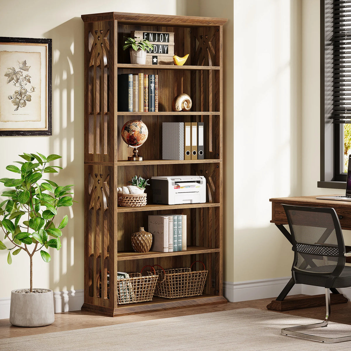 Tribesigns 6 Tier Tall Wood Bookshelf Freestanding Storage Display Shelf