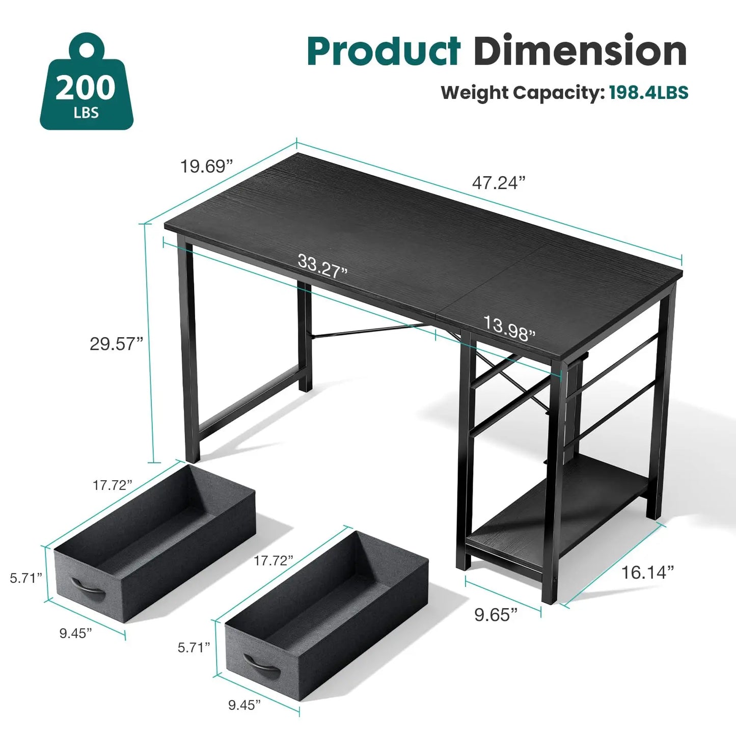JHK Wood Computer Desk Two Drawers Office Gaming Modern Workstation