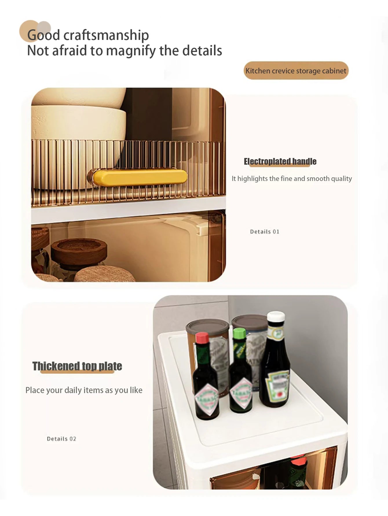 Gap storage cabinet, multi-functional ultra-thin organizer-suitable for kitchen and bathroom gaps, storage cabinet, home storage
