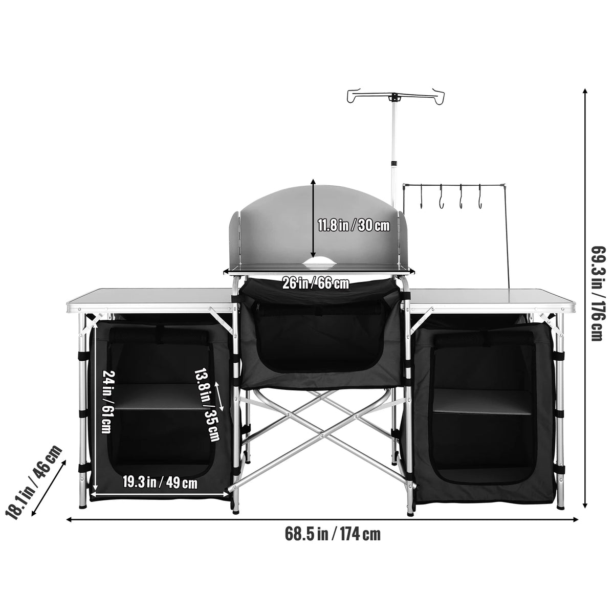 SucceBuy Camping Outdoor Kitchen Table Cabinet Foldable Folding Cooking Storage Rack Aluminum Alloy Bracket for BBQ Picnic