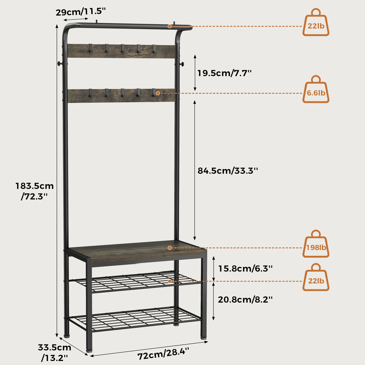 JHK 4in1 Coat Rack With Shoe Bench And Storage Organizer