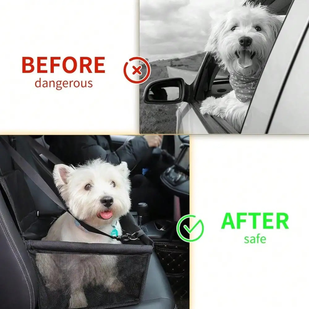 Breathable Elevated Dog Booster Car Seat With Adjustable Safety Strap Portable Travel Pet Car Carrier Bed Secure Travel Booster Seat For Small Dogs Puppies