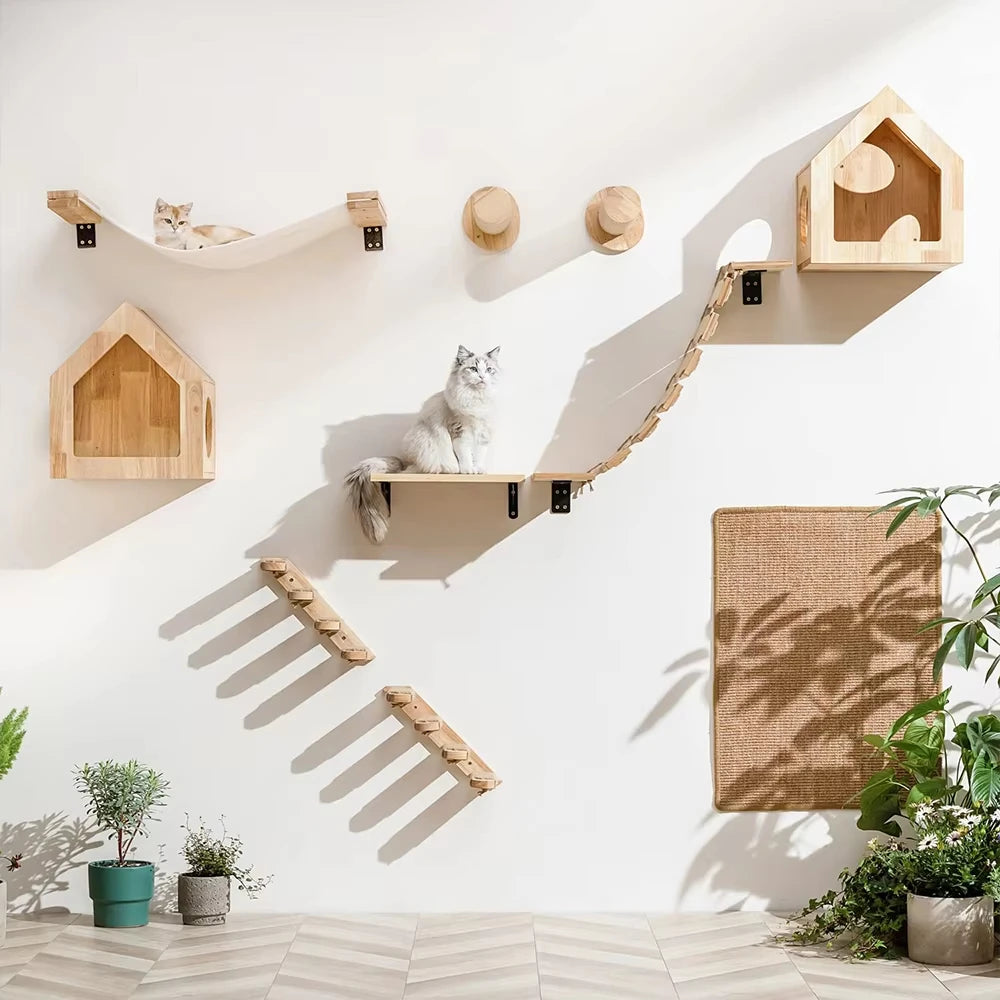 CWV Wall Mounted Cat Climbing Shelves With Sisal Scratching Post