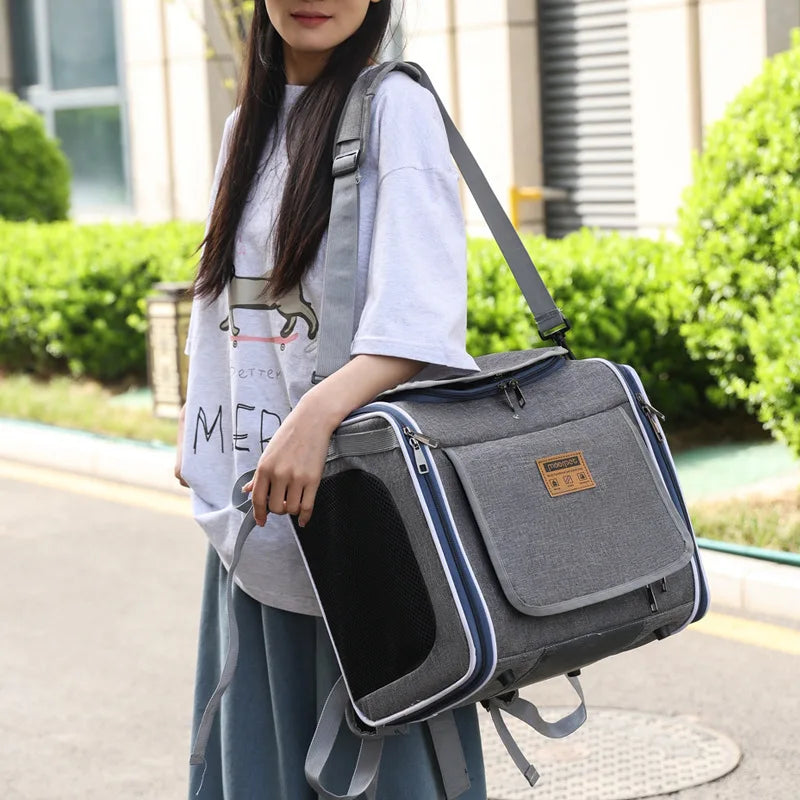 Portable Pet Carrier Backpack Handheld Travel Bag Car Seat Bicycle Mesh Cat Dog Bag Foldable Outdoor Pet Supplies