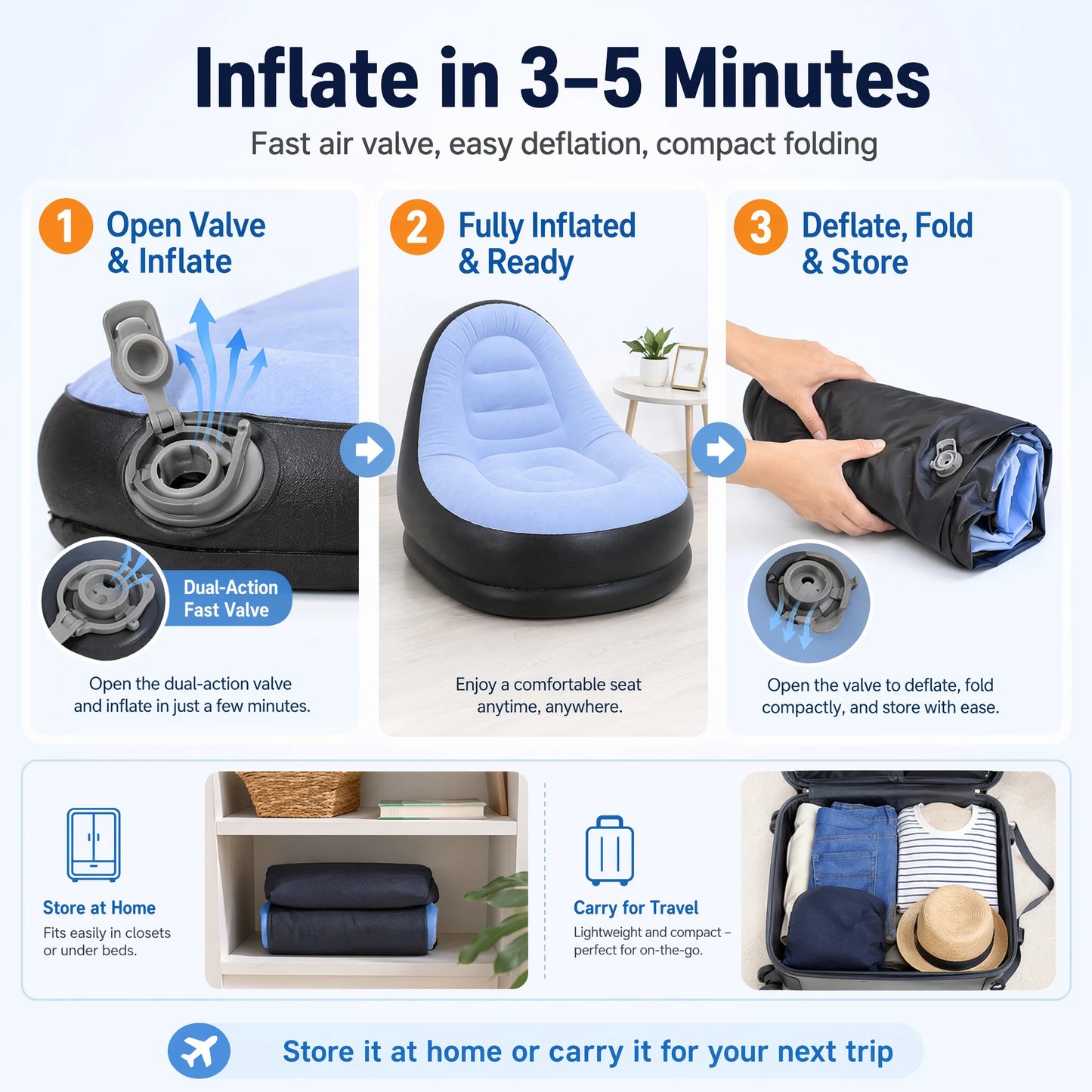 Inflatable Flocking Lazy Sofa Set with Foot Stool Portable Foldable Air Sofa Chair for Indoor Bedroom Outdoor Camping Leisure Furniture