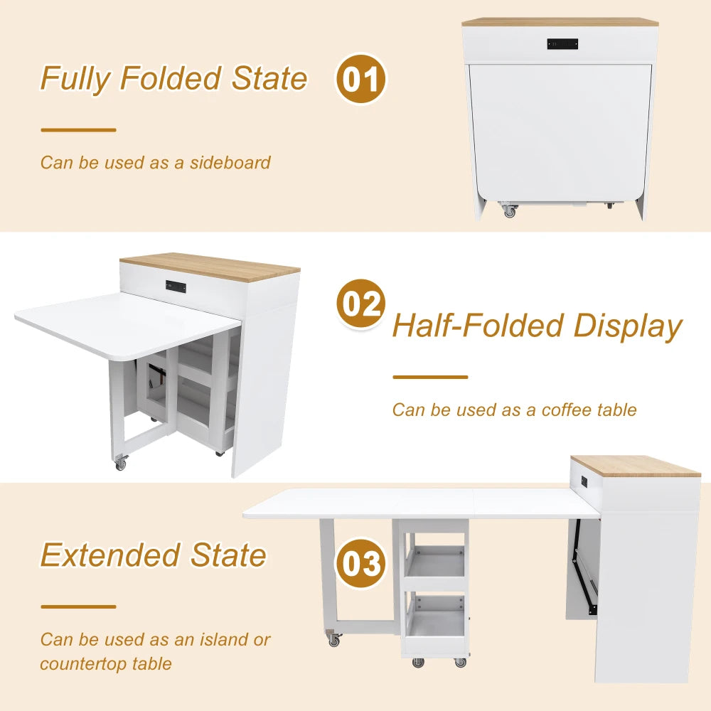 Orraves Extendable Dining Table With Power Socket And Storage Cabinet