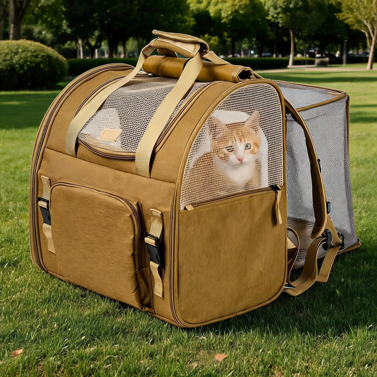 Expandable Mesh Cat Carrier Backpack With Padded Shoulder Straps