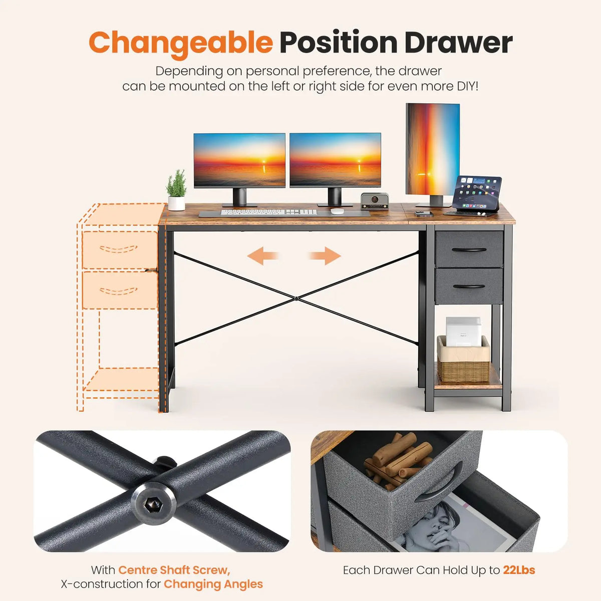 JHK Wood Computer Desk Two Drawers Office Gaming Modern Workstation