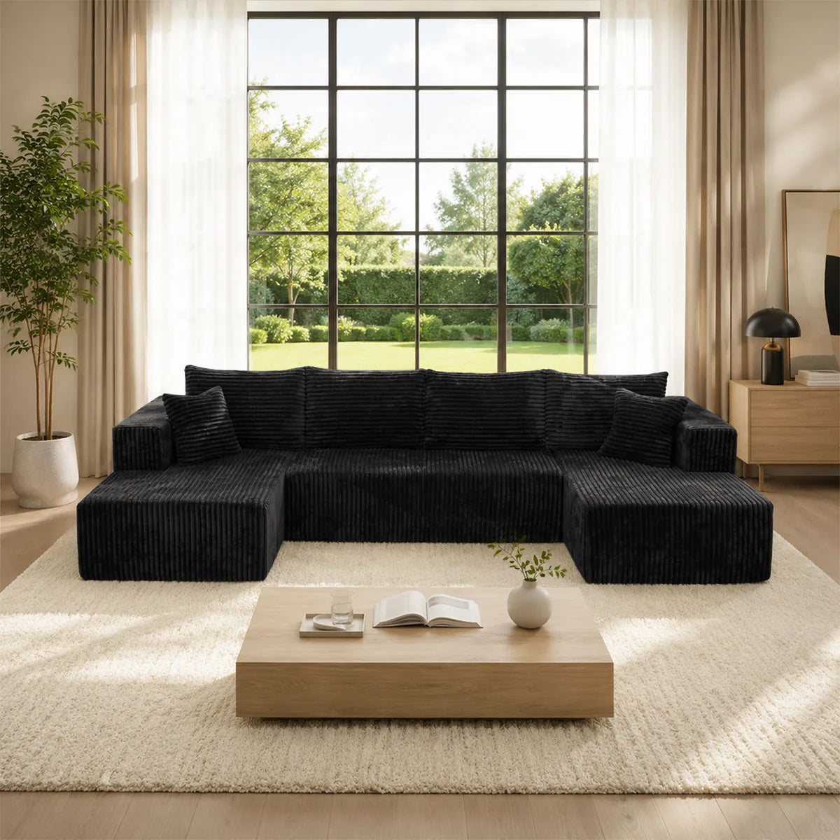 132in Modular U-Shaped Sectional Sofa with Double Chaise Lounges, 8-Piece Corduroy Oversized Pit Couch, Seats 6 People, Large U Style Floor Sofa for Living Room Family Gathering