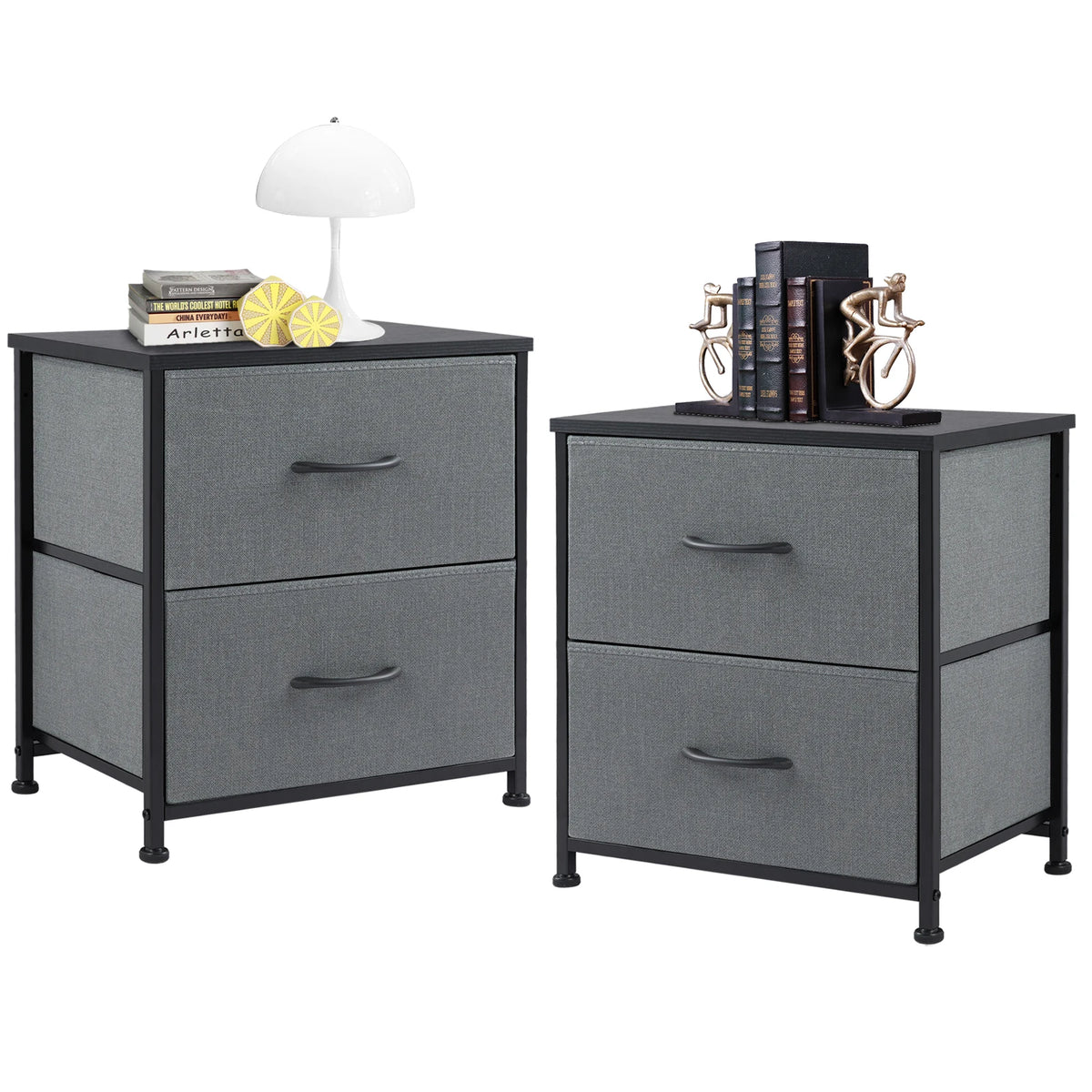 JHK Minimalist Fabric Drawers Living Room Cabinet Set Of 2