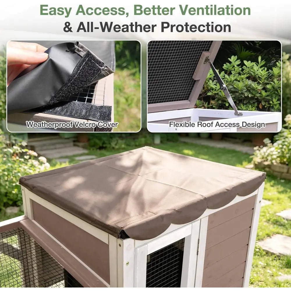 Large Rabbit Hutch Indoor Outdoor, 2-Tier Bunny Hutch with Wheels and Waterproo Roo, Wooden Guinea Pig Cage with Leak-Proo Pull-