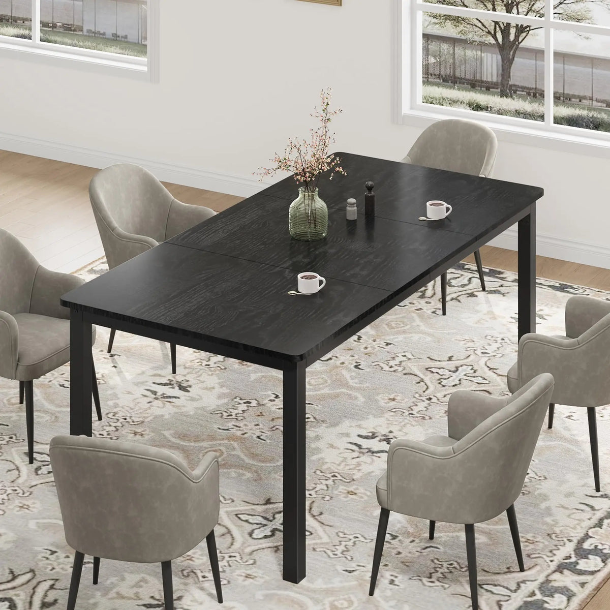 EliteZ Farmhouse Wooden Dining Table With Industrial Metal Frame