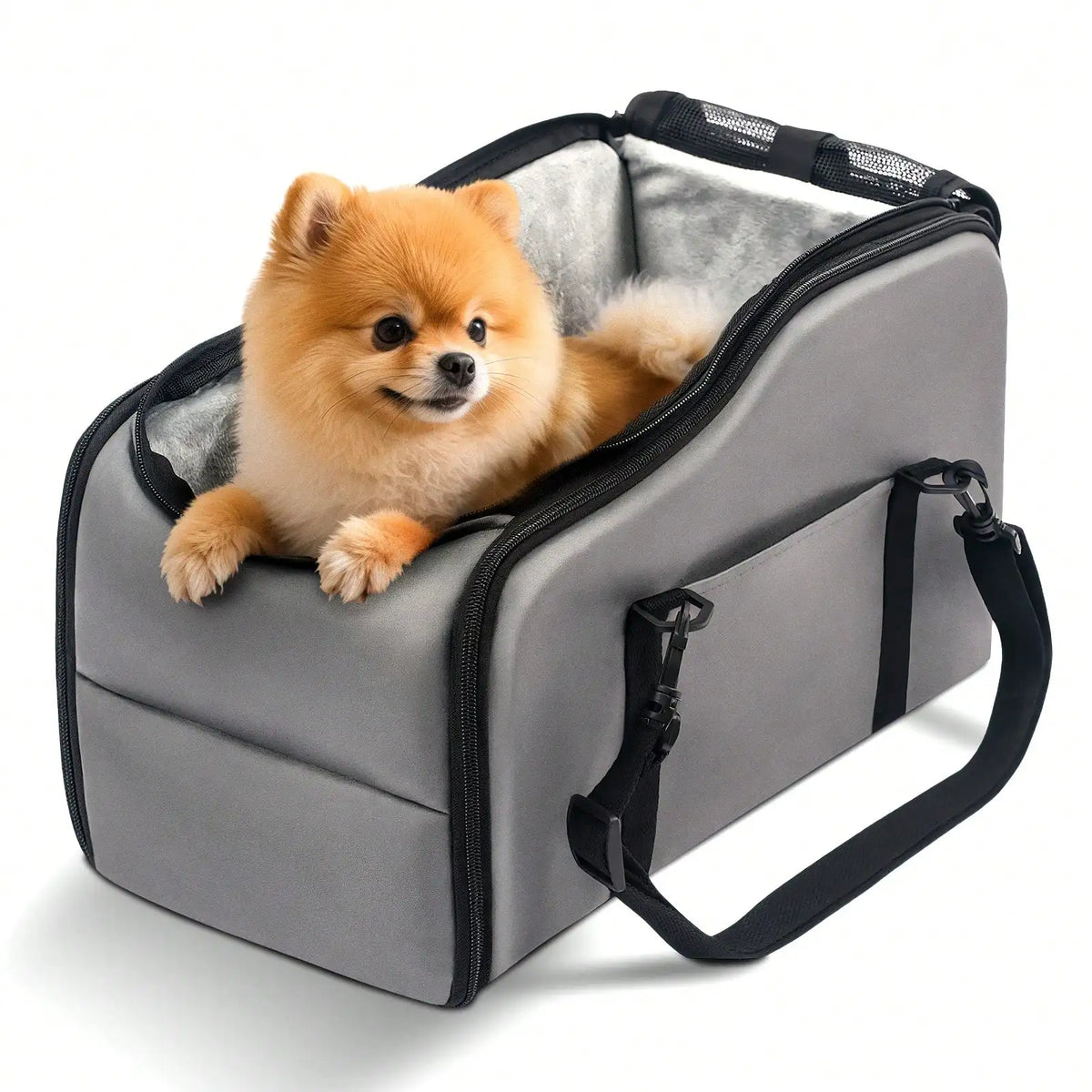Center Console Pet Car Seat Carrier For Small Dogs & Cats Removable Washable Soft Plush Liner Portable Travel Booster Bed Stable Safety Pet Car Carrier For Road Trips