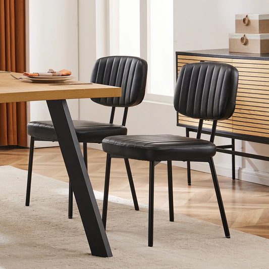 JHK Faux Leather Dining Chairs Pair Lumbar Support Metal Legs