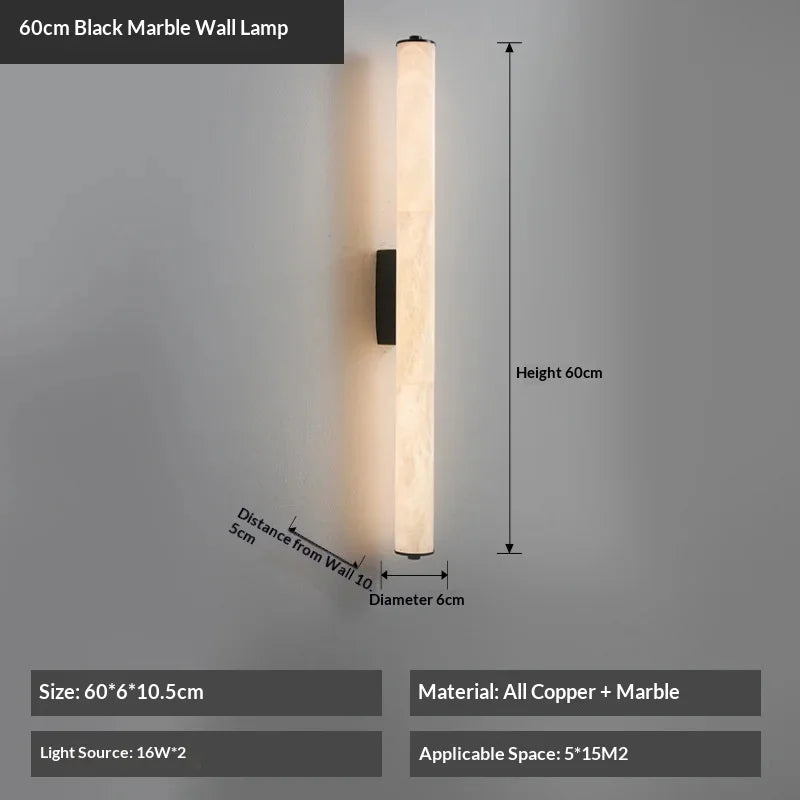 Spanish Natural Marble Wall Light for Bathroom Cylindrical Wall Lamp Stone Up and Down Sconce Indoor Parlor Bedroom Stairs Decor