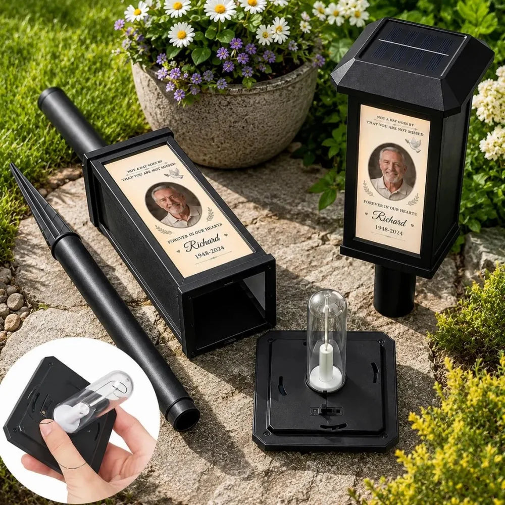 Personalized Memorial Solar Garden Light with Customized Photo Memorial Plaque Memorial Day & Grandparents Day