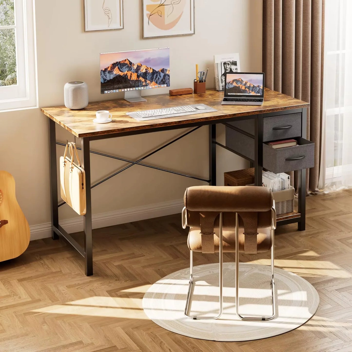 JHK Wood Computer Desk Two Drawers Office Gaming Modern Workstation