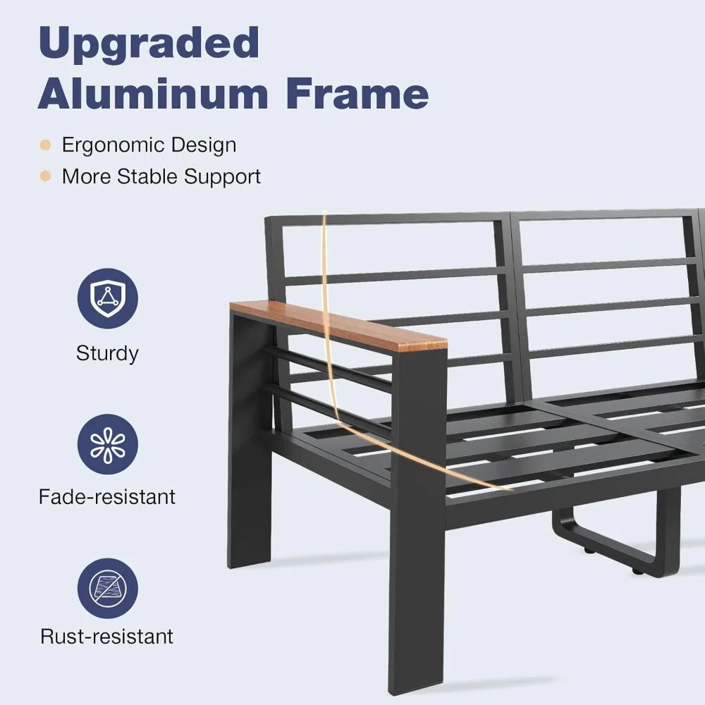 Aluminum Outdoor Patio Furniture Set 7 Seats Sectional with Washable Cushions Coffee Table Waterproof Cover