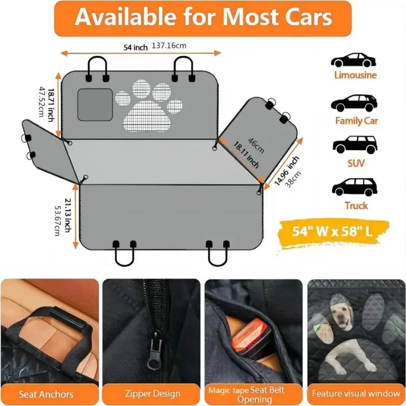 Waterproof Dog Car Seat Cover for Back Seat Dog Car Hammock with Visual Mesh Window and Side Zipper Car Seat & Door Protection