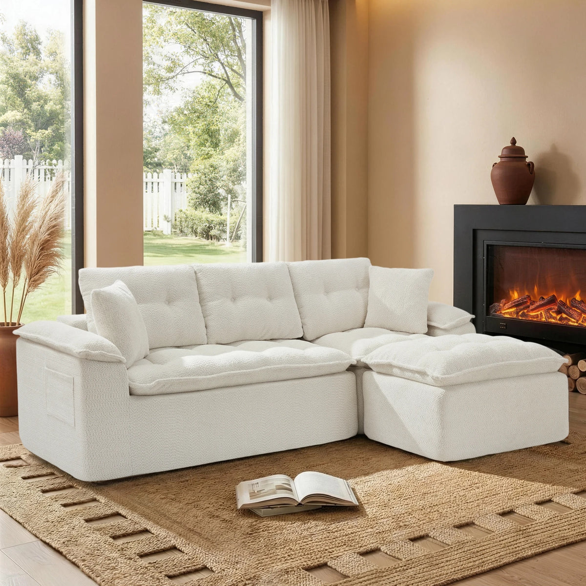 Korser 110" Modern L Shape Boneless Cloud Sectional Sofa, Chenille Deep Seat Modular Couch with Ottoman, No Assembly Needed for Living Room