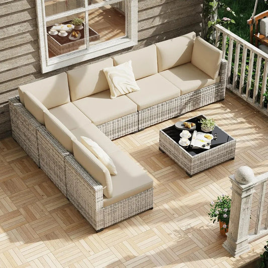 All Weather PE Rattan Outdoor Modular Sectional Conversation Patio Set