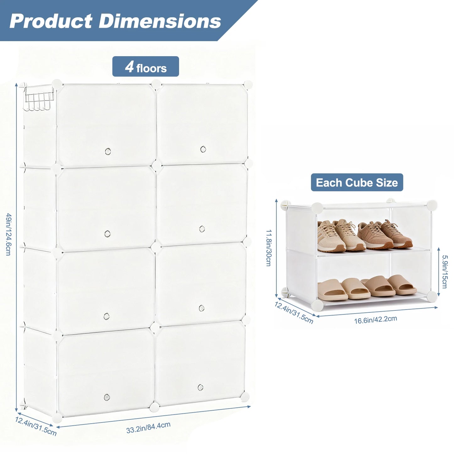 JHK Stackable Shoe Storage Cabinet With Door Plastic Multilayer Rack