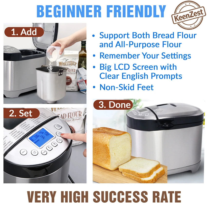 KeenZest Smart Automatic Bread Maker With Customizable Baking Cycles