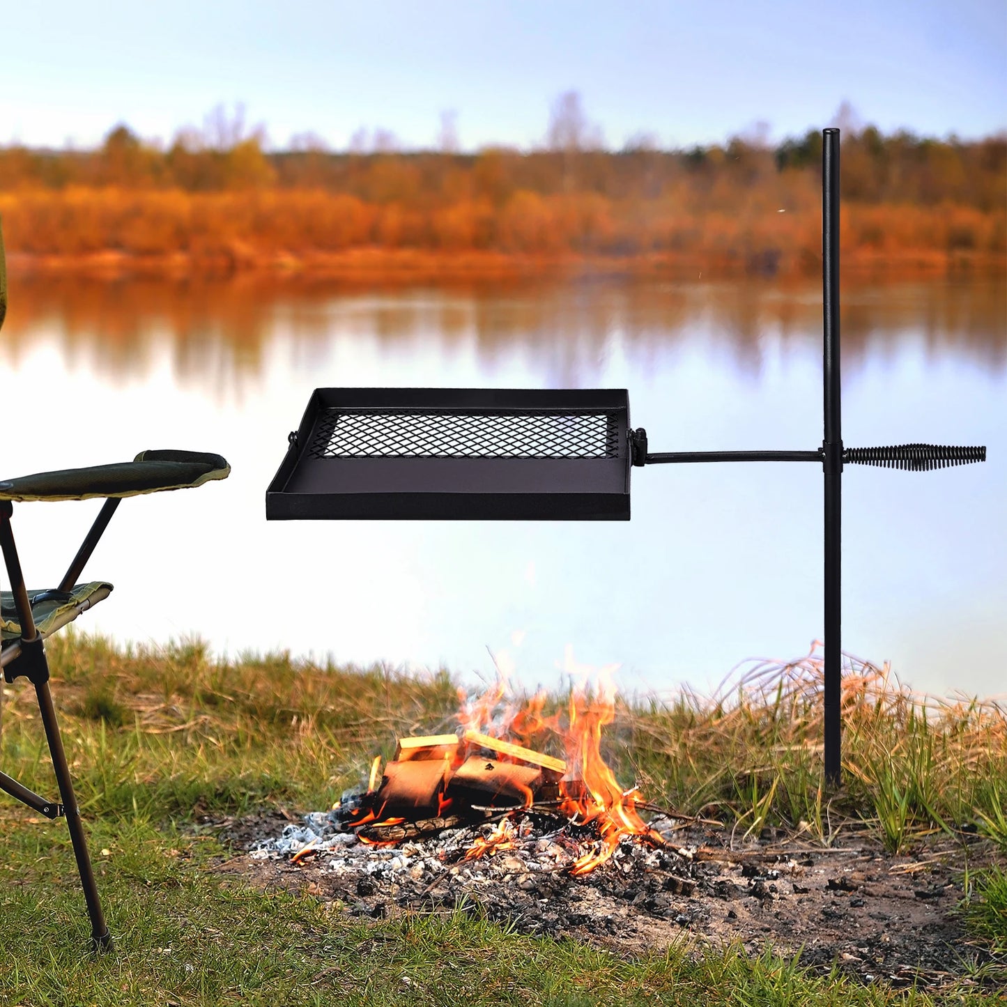 Folding Swivel Campfire Grill, Portable Cooking Grate over Fire Pit, Lightweight Grate Camp Fire Rack with Carrying Bag Outdoor