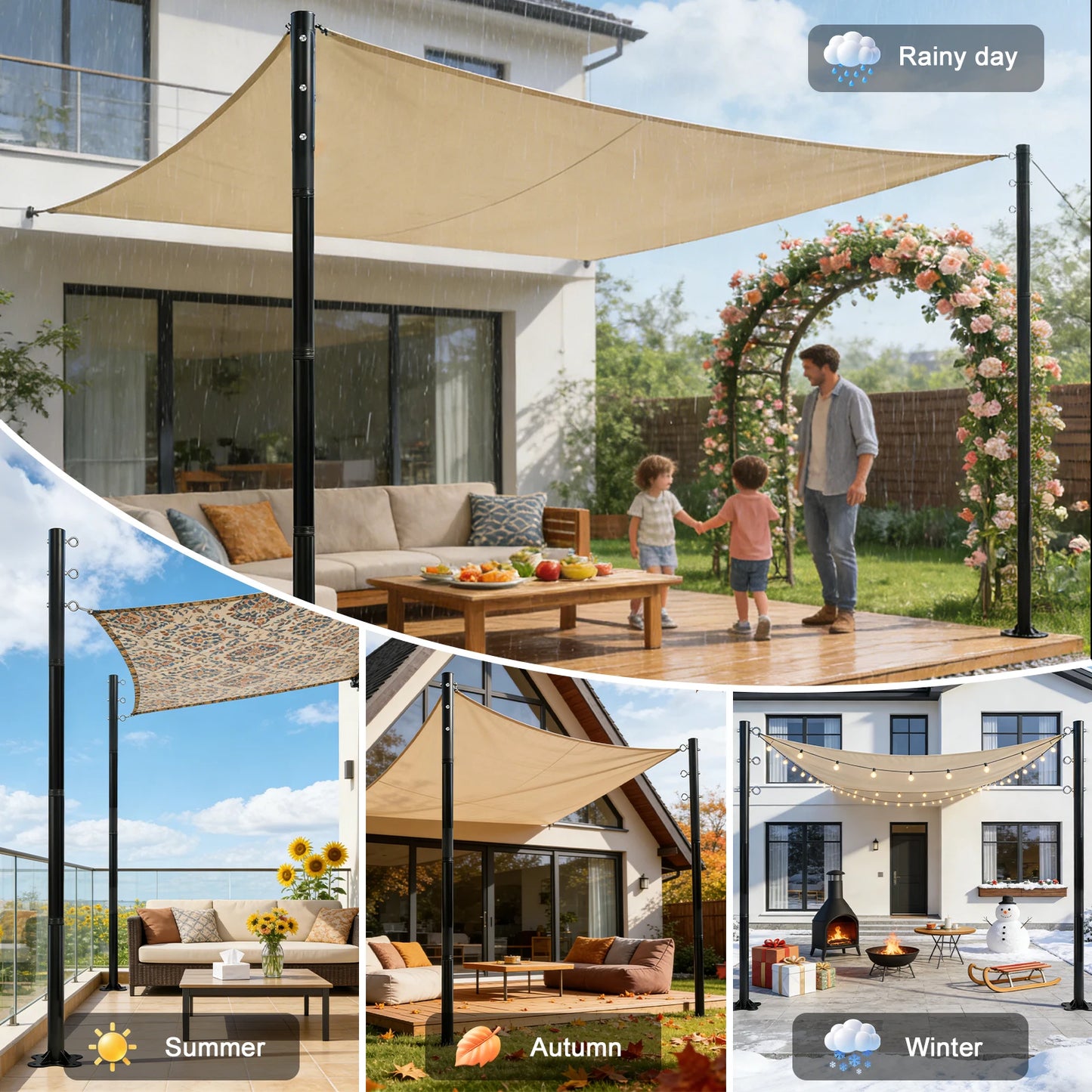 2 Pack 12ft Heavy Duty Metal Shade Sail Poles ，(Shade Sail not include）Rust-Resistant Adjustable Outdoor Support Post Kit for Patios Courtyards Backyards Gardens