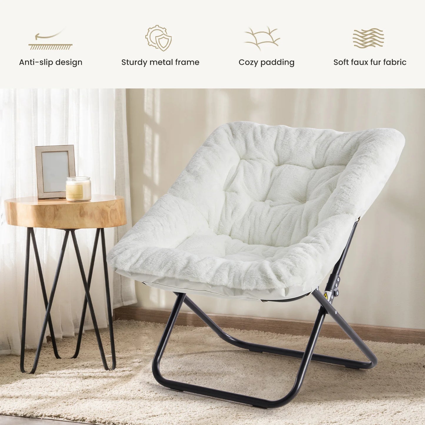 JHK Folding Metal Frame Saucer Chair For Living Room Furniture