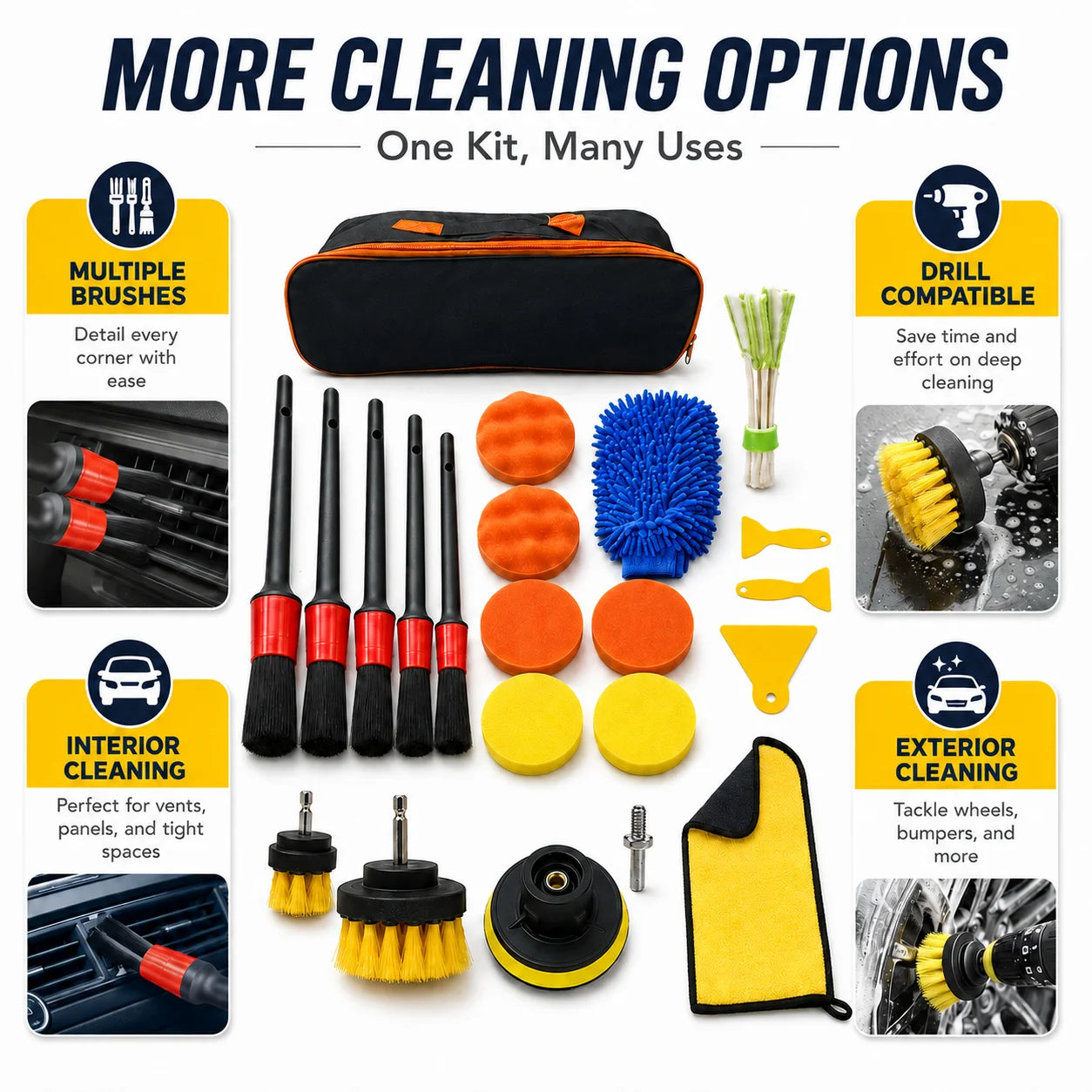 New Car Cleaning Kit Scrubber Drill Detailing Brush Set Air Conditioner Vents Towel Polisher Car Auto Detailing Tools