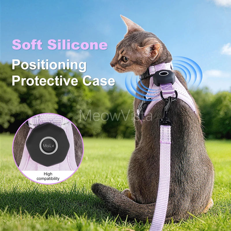 Escape-Proof Cat Harness with AirTag Holder Lightweight Reflective Adjustable Kitten Vest Harness for Outdoor Walking Active Cat